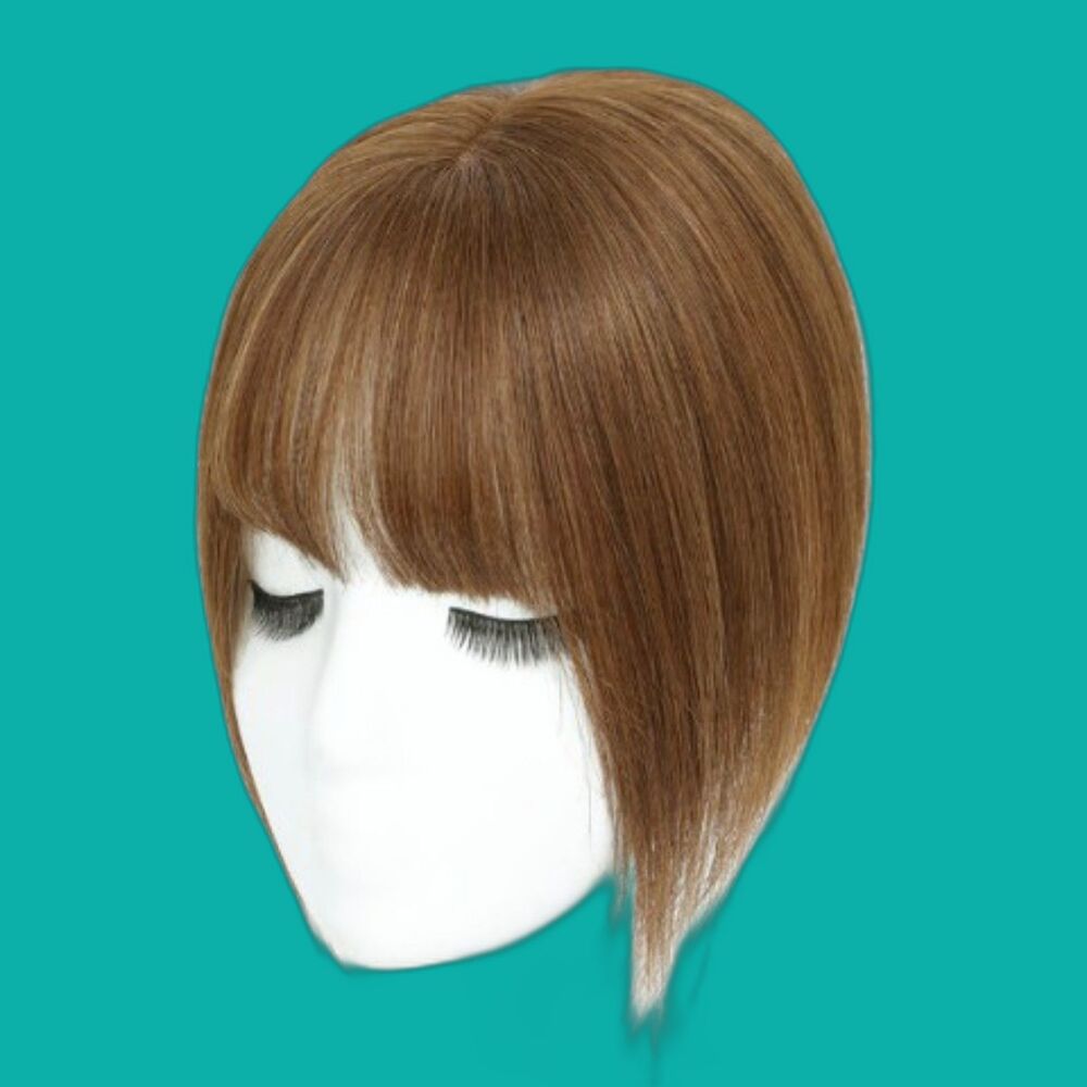 OOPPOO Hair Toppers Real Human Hair 12" Wispy Bangs Light Brown 7 * 11 360° 3D